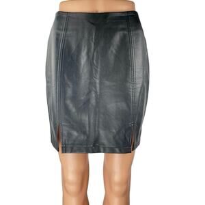 Mango Pop Women's Black Faux Vegan Leather Zip High Waist Mini Pencil Skirt Sz S